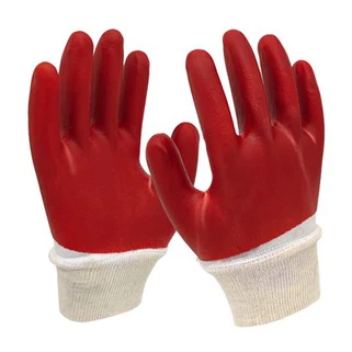 Sarkani PVC adīti plaukstas cimdi